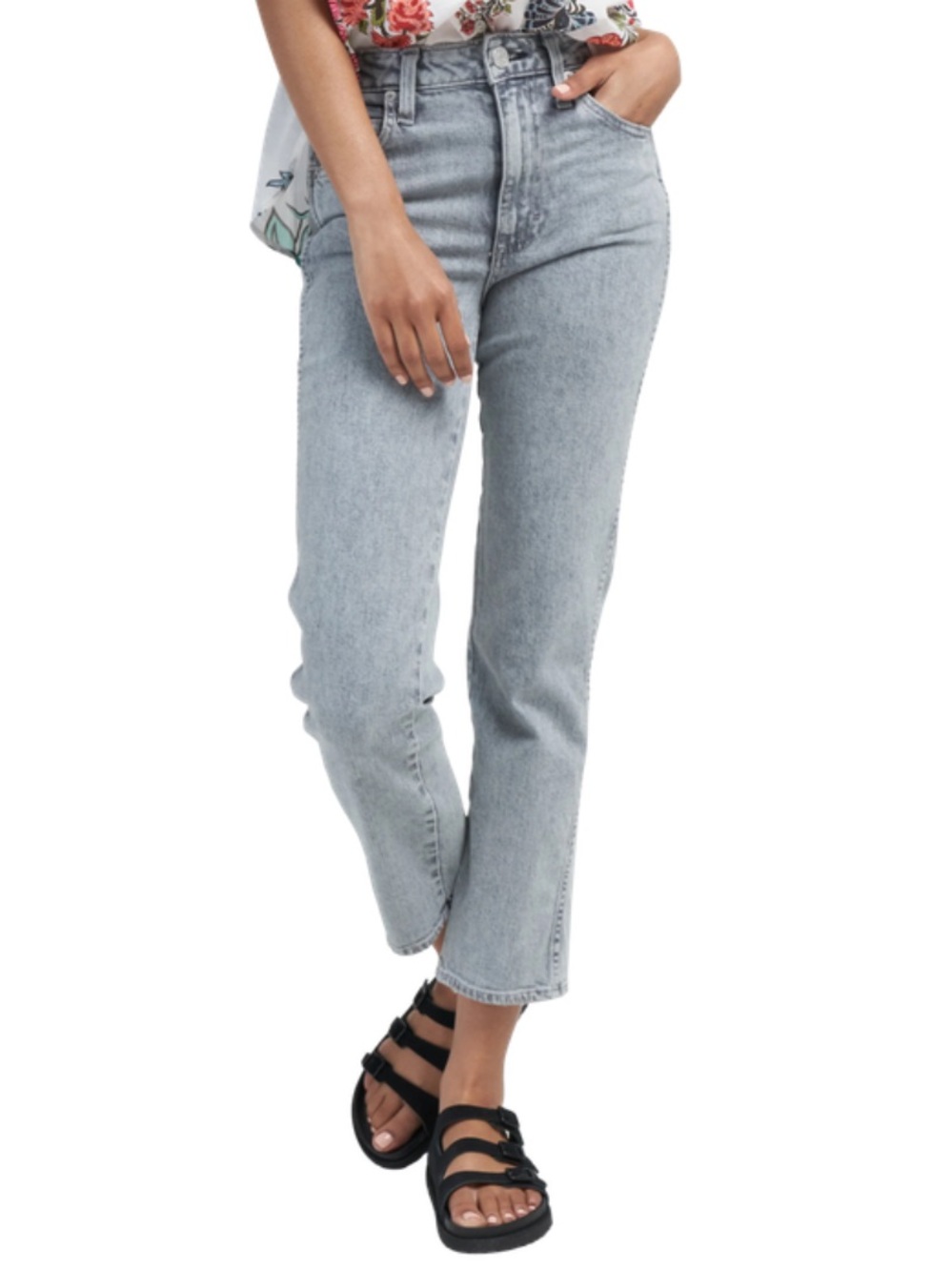 AMO Chloe Crop Jeans Opal Gray Size 28 High Rise Straight Leg